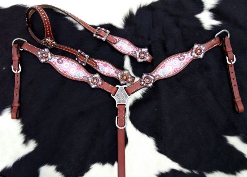 Showman PONY SIZE Donut print headstall and breast collar set with donut conchos #2